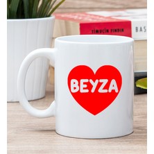 Hediye Dükkanı Kişiye Özel  Isim Yazılı Kırmızı Kalpli Beyaz Kupa Bardak