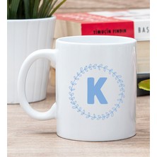 Hediye Dükkanı Kişiye Özel  Mavi Renkli Baş Harf Tasarım Beyaz Kupa Bardak