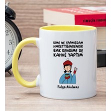Hediye Dükkanı Kişiye Özel  Bak Kendime De Kahve Yaptım Sarı Kupa Bardak