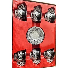 Türk Kahvesi Fincan Takımı 6 Kişilik Fincan Özel Desen Metal Döküm Hediyelik Gümüş Siyah Renk