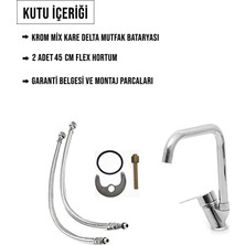 Kustar Krom Mix Kare Delta Borulu Mutfak Evyie Bataryası