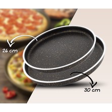 Dora Granitta Pizza ve Künefe 2'li Tepsi Seti 26 Cm,30 cm Siyah Altın