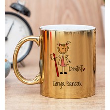 Hediye Dükkanı Kişiye Özel Bayan Diş Hekimi Karikatürü Gold Kupa Bardak