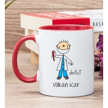 Hediye Dükkanı Kişiye Özel Erkek Diş Hekimi Karikatürü Kırmızı Kupa Bardak