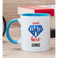 Hediye Dükkanı Kişiye Özel Super Dad Babaya Hediye Mavi Kupa Bardak