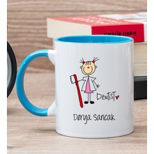 Hediye Dükkanı Kişiye Özel Bayan Diş Hekimi Karikatürü Mavi Kupa Bardak