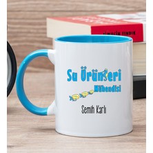 Hediye Dükkanı Kişiye Özel Su Ürünleri Mühendisi Mavi Kupa Bardak