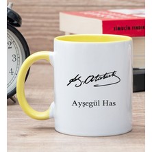 Hediye Dükkanı Kişiye Özel Atatürk Imzalı Sarı Kupa Bardak