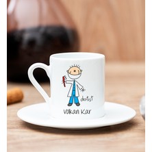 Hediye Dükkanı Kişiye Özel Erkek Diş Hekimi Karikatürü Beyaz Türk Kahvesi Fincanı