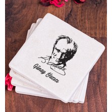 Hediye Dükkanı Kişiye Özel  Atatürk Siluetli Taş Bardak Altlığı