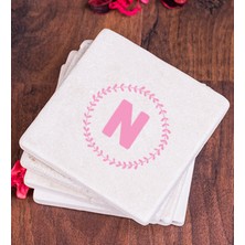 Hediye Dükkanı Kişiye Özel  Pembe Renkli Baş Harf Tasarım Taş Bardak Altlığı