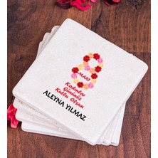 Hediye Dükkanı Kişiye Özel  Kadınlar Günü Hediyesi Taş Bardak Altlığı