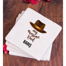 Hediye Dükkanı Kişiye Özel  Awesome Dad Babaya Hediye Taş Bardak Altlığı