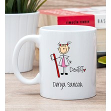 Hediye Dükkanı Kişiye Özel Bayan Diş Hekimi Karikatürü Beyaz Kupa Bardak