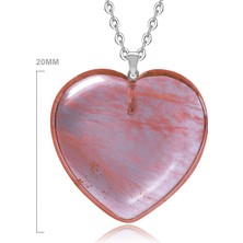 Tesbih Atölyesi  Kalp Kesim Doğal Pembe Gül Kuvars Taşı Kolye