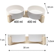 Yılmazel Mama-Su Kabı Ahşap Standı ve Seramik Kasesi Yavru Evcil Hayvan Minimalist Design Çifthazneli