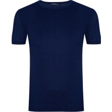 Süvari Slim Fit O Yaka Koyu Mavi Erkek Tişört