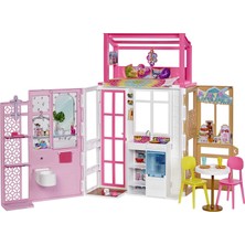 Barbie'nin Taşınabilir Portatif Evi, 2 Kat ve 4 Oyun Alanı, Yavru Köpek ve Aksesuarlar Dahil Mobilyalı Ev