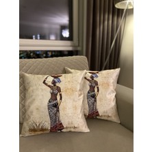 Palmia Home Afrika Kadın Baskılı Dekoratif 2'li Kırlent Kılıfı Seti