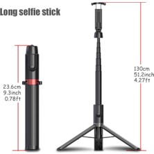 Sunlink Cep Telefonu Iphone Huawei Samsung Xiaomi Için Uzun Selfie Çubuğu 130CM 51INCH 3 In 1 Tripod Kablosuz Bluetooth (Yurt Dışından)