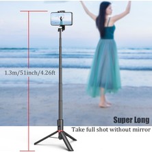 Sunlink Cep Telefonu Iphone Huawei Samsung Xiaomi Için Uzun Selfie Çubuğu 130CM 51INCH 3 In 1 Tripod Kablosuz Bluetooth (Yurt Dışından)