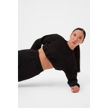 AÇELYAOKCU Crop Şardonlu Beli Büzgülü Sweatshirt