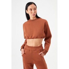 AÇELYAOKCU Crop Şardonlu Beli Büzgülü Sweatshirt