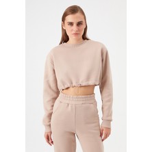 AÇELYAOKCU Crop Şardonlu Beli Büzgülü Sweatshirt