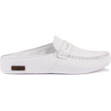 Sail Lakers - Beyaz Deri Zımba Detaylı Kadın Ev Terliği