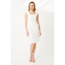 Ekol Kadın Kare Yaka Güpür Elbise 6054124 Ekru