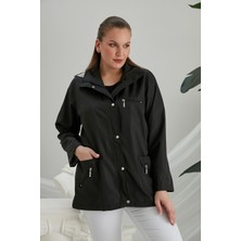 Rmg Iç Astar Ekose Detaylı Büyük Beden Siyah Trençkot