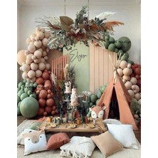 Trend Hediye Sepeti Pastel Okaliptus Yanık Turuncu Deniz Kumu Balon 50 Adet ve 5 M Balon Zinciri