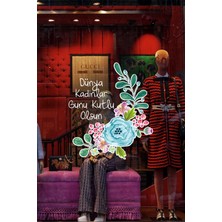 Mıgnatıs Mavi Çiçek ve Kadınlar Günü Kutlu Olsun Yazısı Vitrin Cam Stickerı