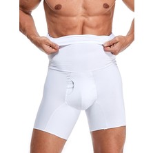 Secret Moda Dikişsiz Yüksek Bel Inceltici Etkili Sıkılaştırıcı Duble Erkek Boxer Korse Beyaz