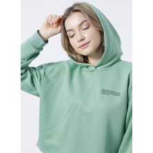 Aeropostale Kapüşonlu Crop Baskılı Kadın Yeşil Sweatshirt - K-GAIA-Y