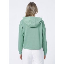 Aeropostale Kapüşonlu Crop Baskılı Kadın Yeşil Sweatshirt - K-GAIA-Y