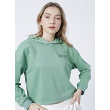 Aeropostale Kapüşonlu Crop Baskılı Kadın Yeşil Sweatshirt - K-GAIA-Y