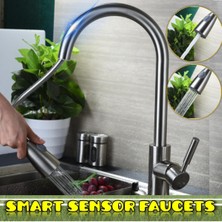 Guangdong Spirit Paslanmaz Çelik 360 ° Döndürme Çift Çıkışlı Su Modları Akıllı Dokunmatik Sensör Mutfak Lavabo Bataryası Evye Musluğu Dışarı Çekin - Siyah-Ağır