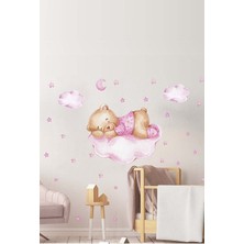 Kt Grup Pembe Pijamalı Ayıcık Bulutlar ve Yıldızlar Kız Çocuk Odası Duvar Sticker