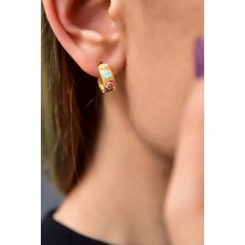 Papatya Silver 925 Ayar Gümüş Gold Kaplama Renkli Mineli Yıldız Halka Küpe