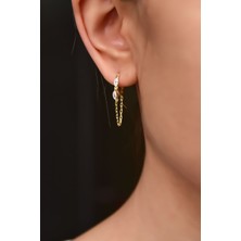 Papatya Silver 925 Ayar Gümüş Gold Kaplama Iki Taşlı Zincir Sallantılı Halka Küpe