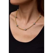 Papatya Silver 925 Ayar Gümüş Altın Kaplama Firuze Nazar Göz Kolye