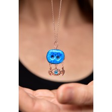 Papatya Silver 925 Ayar Gümüş Rose Kaplama Camdaki Kız Süryani Nazar Boncuğu Cam Göz Kolye