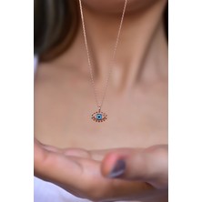 Papatya Silver 925 Ayar Gümüş Rose Kaplama Cam Kirpik Göz Kolye