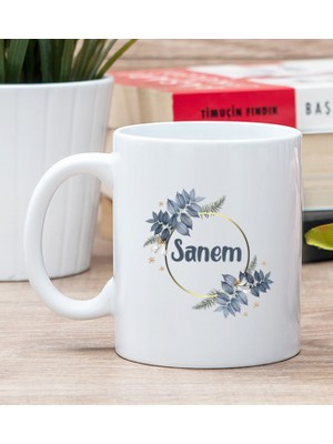 Hediye Dükkanı Kişiye Özel  Çiçek Desenli Isme Özel Beyaz Kupa Bardak