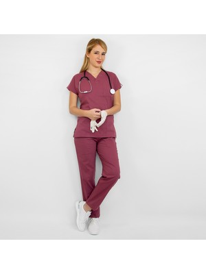 Nur Medikal Giyim Gül Kurusu Likralı Alt Üst Takım