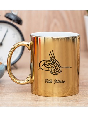 Hediye Dükkanı Kişiye Özel Osmanlı Tuğralı Gold Kupa Bardak