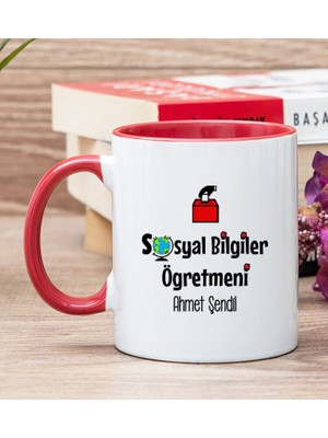 Hediye Dükkanı Kişiye Özel Sosyal Bilgiler Öğretmeni Kırmızı Kupa Bardak