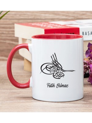 Hediye Dükkanı Kişiye Özel Osmanlı Tuğralı Kırmızı Kupa Bardak