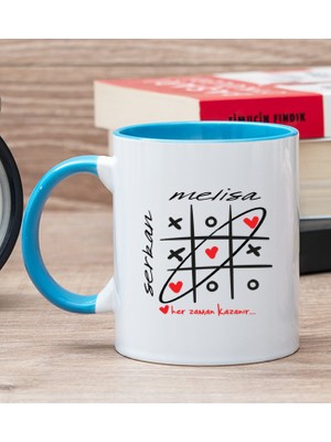 Hediye Dükkanı Kişiye Özel Aşk Her Zaman Kazanır Mavi Kupa Bardak